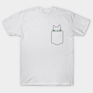 Green Eyed Cat In Pocket | One Line Drawing | One Line Art | Minimal | Minimalist T-Shirt